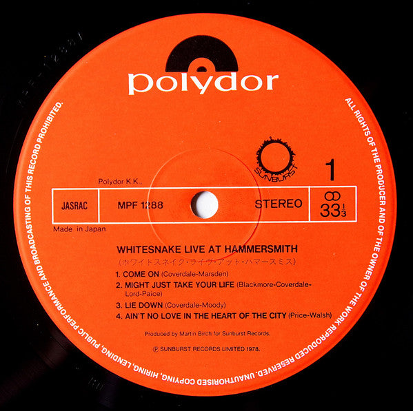 Whitesnake : Live At Hammersmith (LP, Album, Sub)