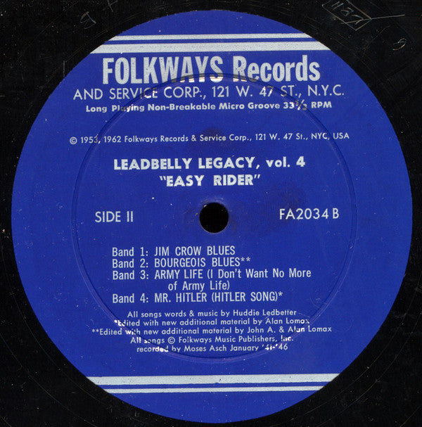 Leadbelly : Easy Rider (Leadbelly Legacy Volume Four) (10", Album, RE, RP)