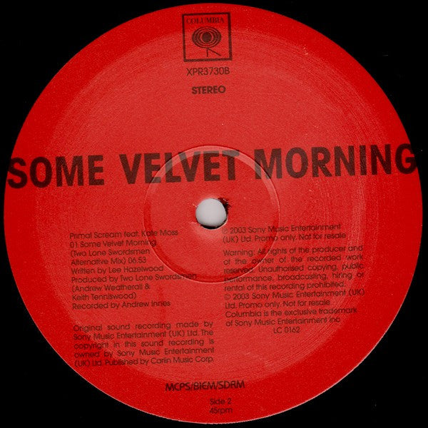 Primal Scream Feat. Kate Moss : Some Velvet Morning (12", Promo)