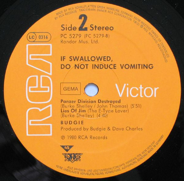 Budgie : If Swallowed, Do Not Induce Vomiting (12", EP)