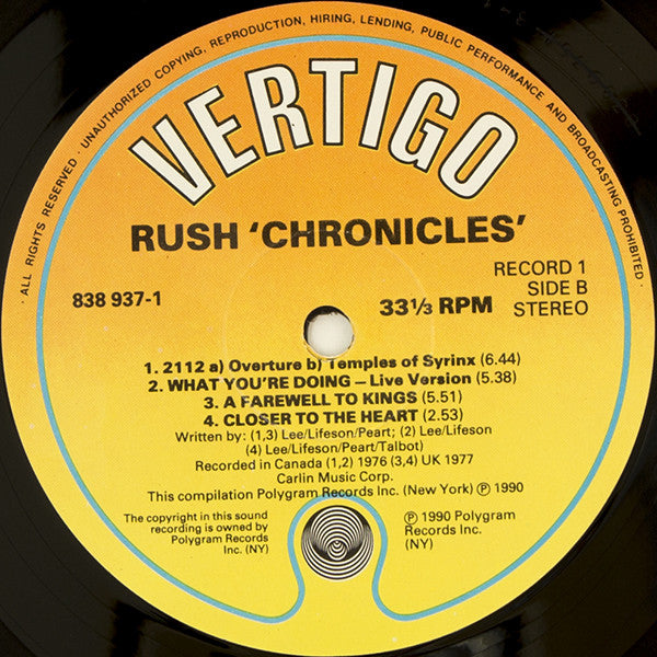 Rush : Chronicles (3xLP, Comp)