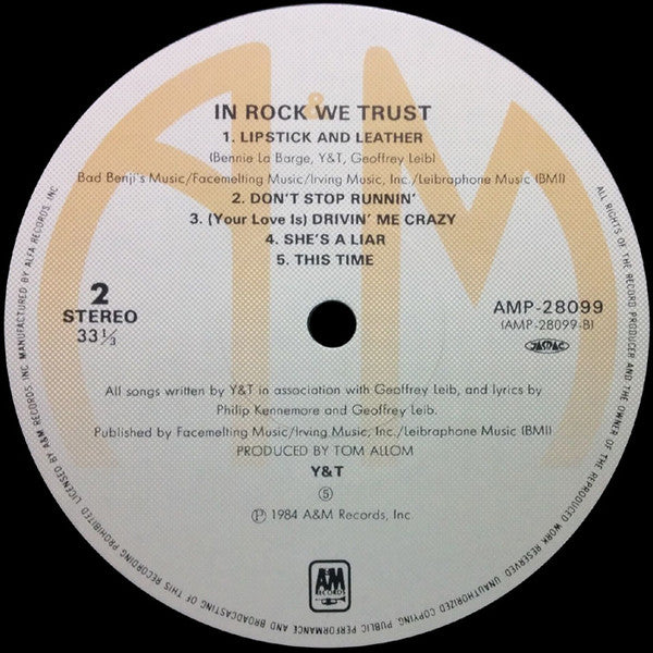 Y & T : In Rock We Trust (LP, Album)