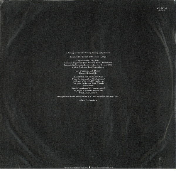 AC/DC : Back In Black (LP, Album, RE)