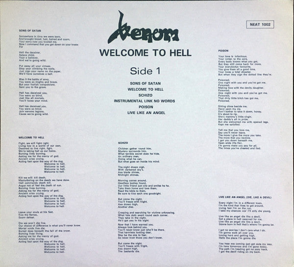Venom (8) : Welcome To Hell (LP, Album, Blu)