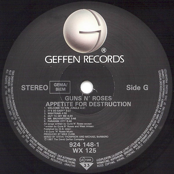 Guns N' Roses : Appetite For Destruction (LP, Album, Ltd, 1st)