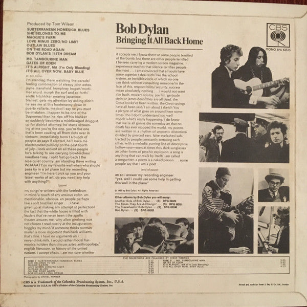 Bob Dylan : Bringing It All Back Home (LP, Album, Mono, Phi)