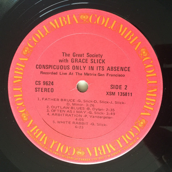 The Great Society With Grace Slick : Conspicuous Only In Its Absence (LP, Album, RP)