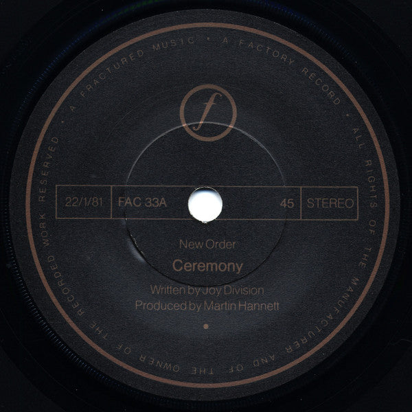 New Order : Ceremony (7", Single, Lyn)