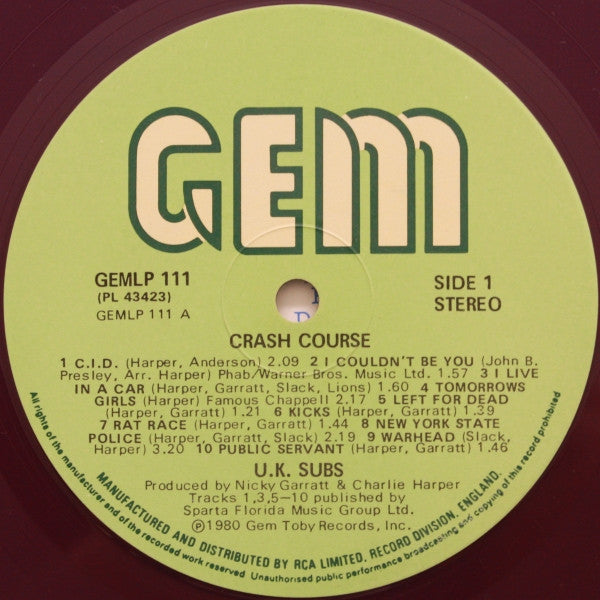 U.K. Subs* : Crash Course - Live (LP, Album, Pur + 12", EP + Ltd)