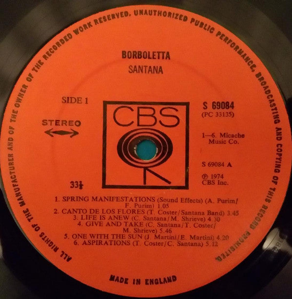 Santana : Borboletta (LP, Album)