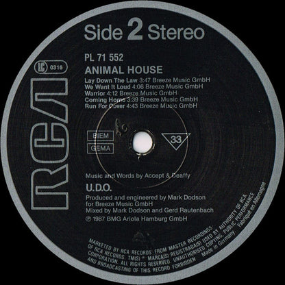 U.D.O. (2) : Animal House (LP, Album)