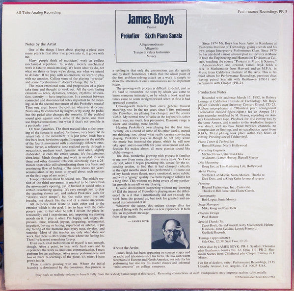 James Boyk, Sergei Prokofiev : Sixth Piano Sonata (LP, Album)