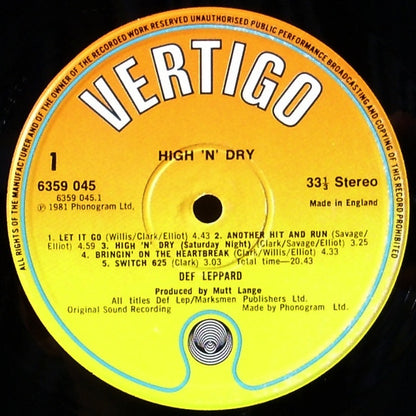 Def Leppard : High 'N' Dry (LP, Album, PRS)