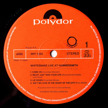 Whitesnake : Live At Hammersmith (LP, Album, Sub)