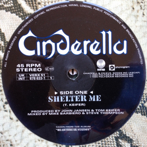 Cinderella (3) : Shelter Me (12", Ltd, Pic, Pos)