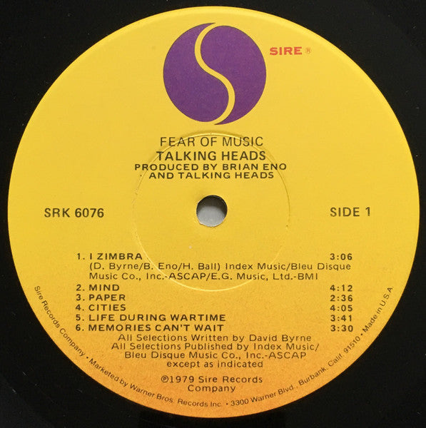 Talking Heads : Fear Of Music (LP, Album, RP, Jac)