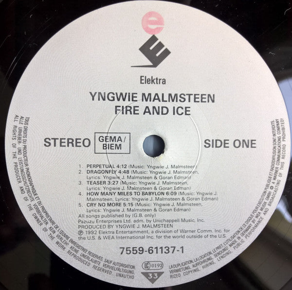 Yngwie Malmsteen : Fire & Ice (LP, Album)