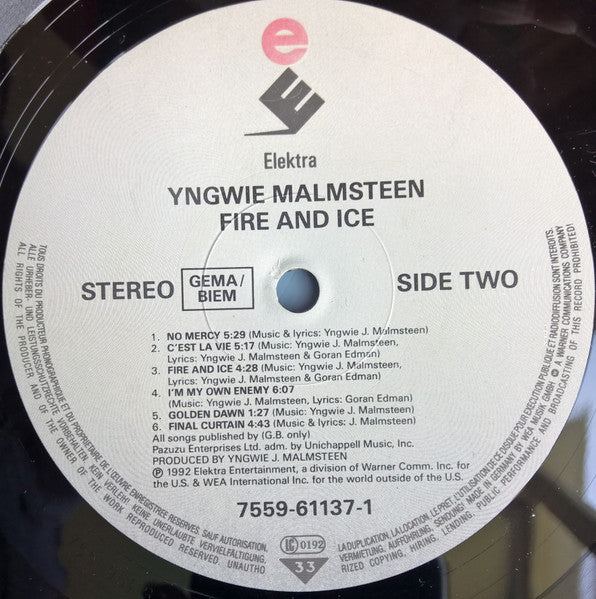 Yngwie Malmsteen : Fire & Ice (LP, Album)