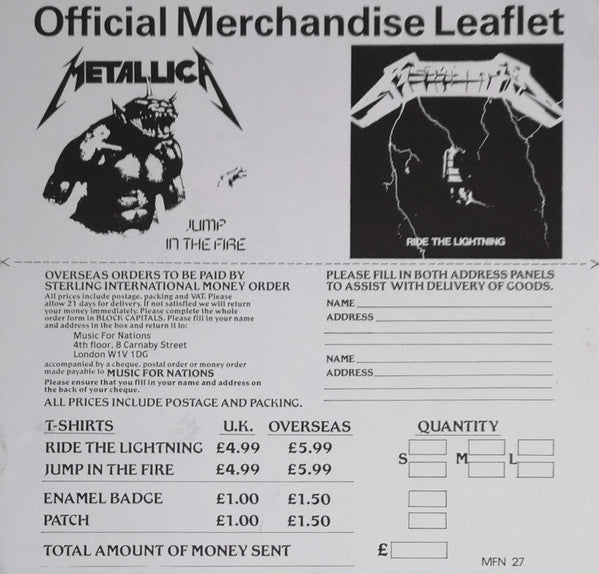 Metallica : Ride The Lightning (LP, Album, RE)
