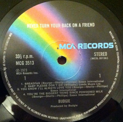Budgie : Never Turn Your Back On A Friend (LP, Album, RE, Gat)