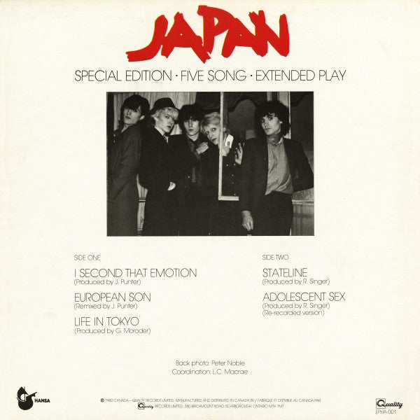 Japan : Special Edition - Five Song - Extended Play (12", EP, S/Edition)