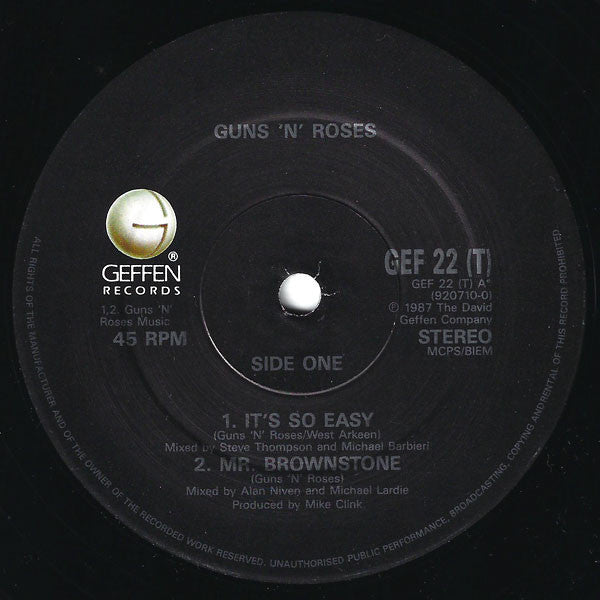 Guns 'N' Roses* : It's So Easy · Mr. Brownstone (12")