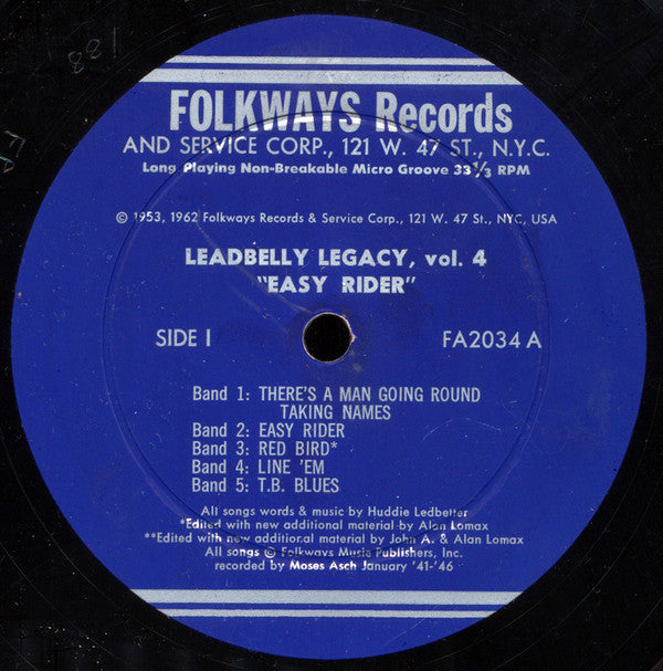 Leadbelly : Easy Rider (Leadbelly Legacy Volume Four) (10", Album, RE, RP)