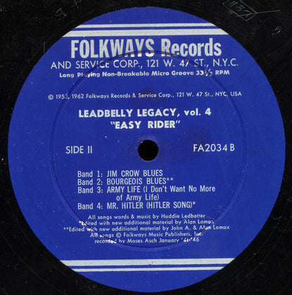 Leadbelly : Easy Rider (Leadbelly Legacy Volume Four) (10", Album, RE, RP)