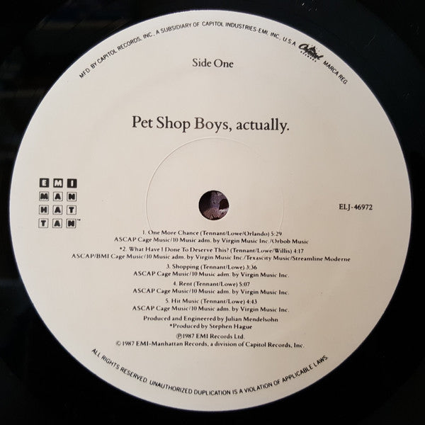 Pet Shop Boys : Actually (LP, Album, SRC)