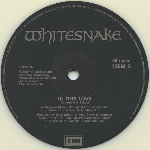Whitesnake : Is This Love (12", Single, Ltd, Whi)