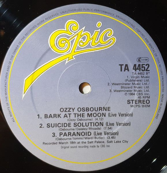 Ozzy Osbourne : So Tired (12", Single)