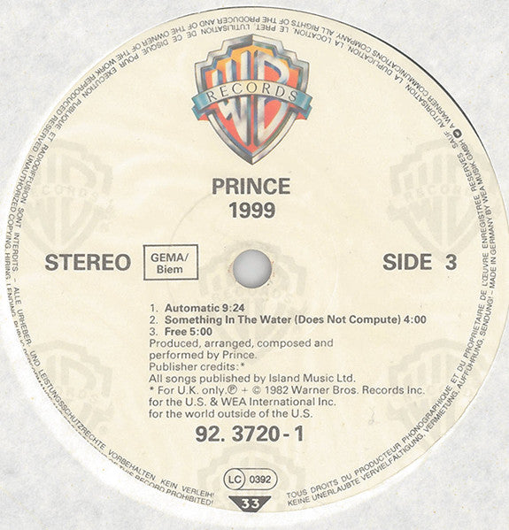 Prince : 1999 (2xLP, Album, RE)