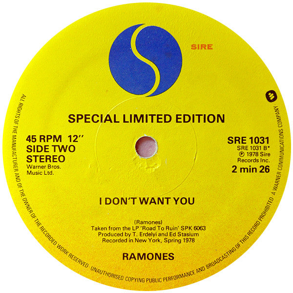 Ramones : Don't Come Close (12", Single, Ltd, Yel)