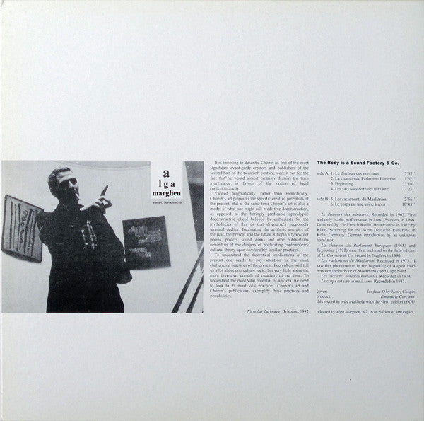 Henri Chopin : The Body Is A Sound Factory & Co. (LP, Ltd)