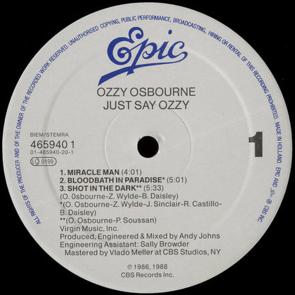 Ozzy Osbourne : Just Say Ozzy (12", EP)