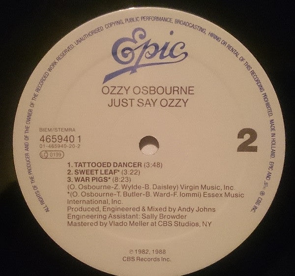 Ozzy Osbourne : Just Say Ozzy (12", EP)