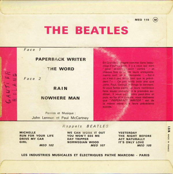 The Beatles : Paperback Writer (7", EP, Mono)