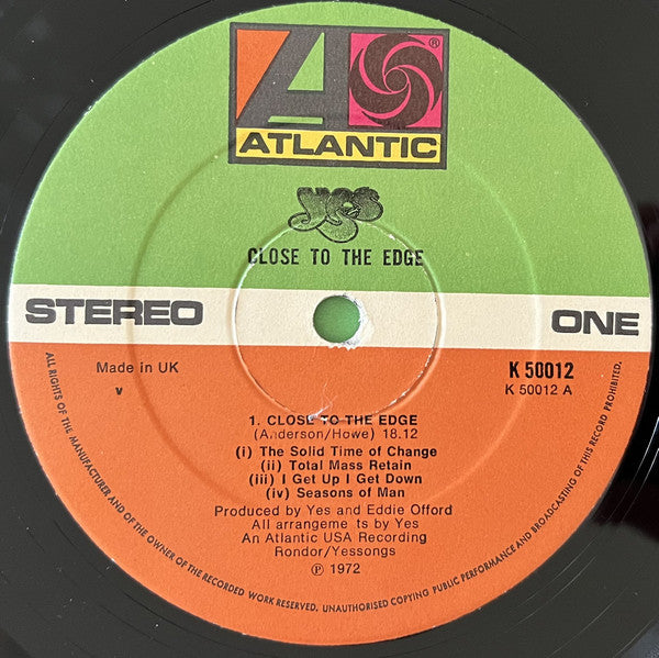 Yes : Close To The Edge (LP, Album, Gat)