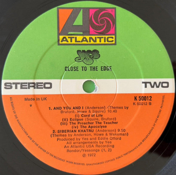 Yes : Close To The Edge (LP, Album, Gat)