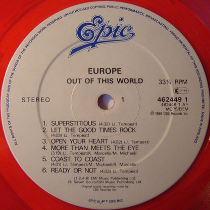 Europe (2) : Out Of This World (LP, Album, Ltd, Red)