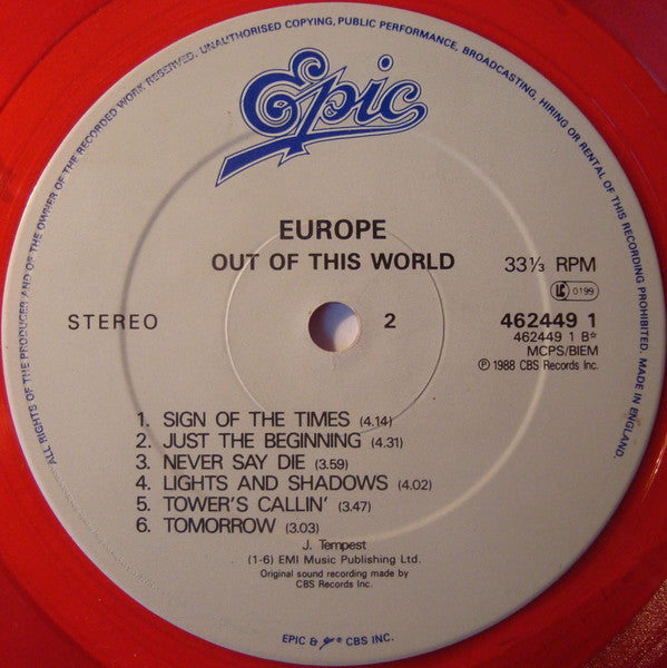 Europe (2) : Out Of This World (LP, Album, Ltd, Red)