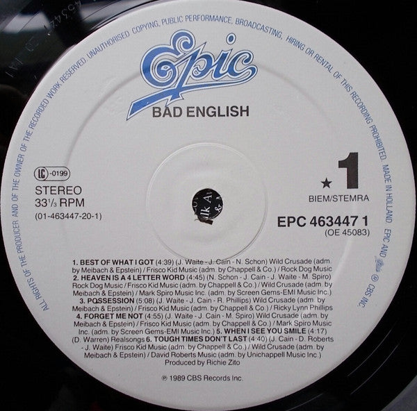Bad English : Bad English (LP, Album)