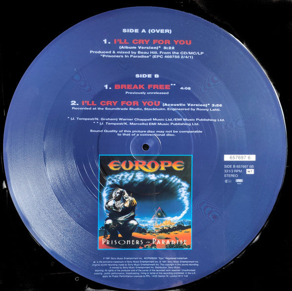 Europe (2) : I'll Cry For You (12", Single, Ltd, Pic)