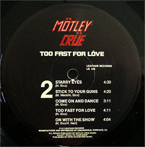 Mötley Crüe : Too Fast For Love (LP, Album, RP, 3rd)