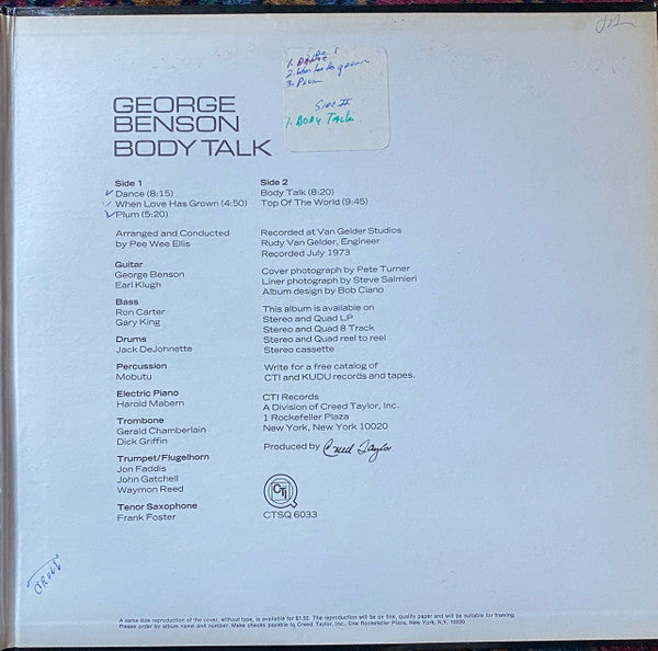 George Benson : Body Talk (LP, Album, Quad, Pit)