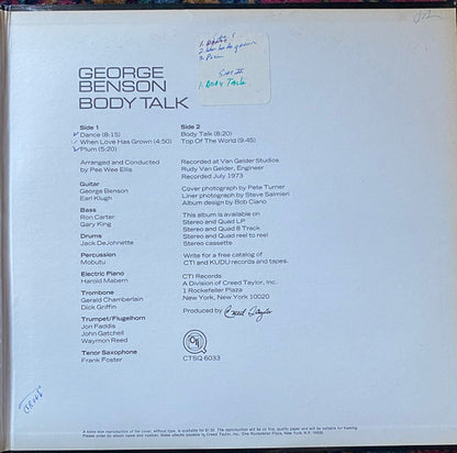 George Benson : Body Talk (LP, Album, Quad, Pit)