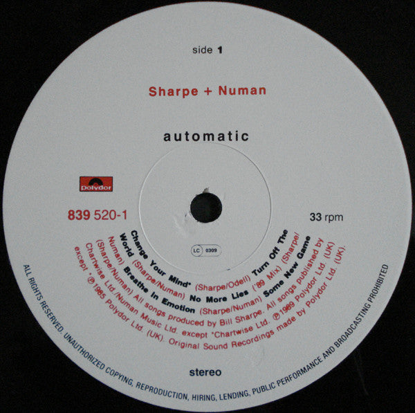 Sharpe + Numan* : Automatic (LP, Album)