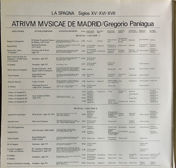 Atrium Musicae De Madrid, Gregorio Paniagua : La Spagna  XV, XVI, And XVII Centuries (2xLP, RE)