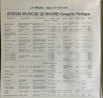 Atrium Musicae De Madrid, Gregorio Paniagua : La Spagna  XV, XVI, And XVII Centuries (2xLP, RE)
