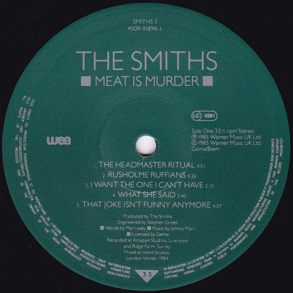 The Smiths : Meat Is Murder (10", Album, Ltd, Num, RE)